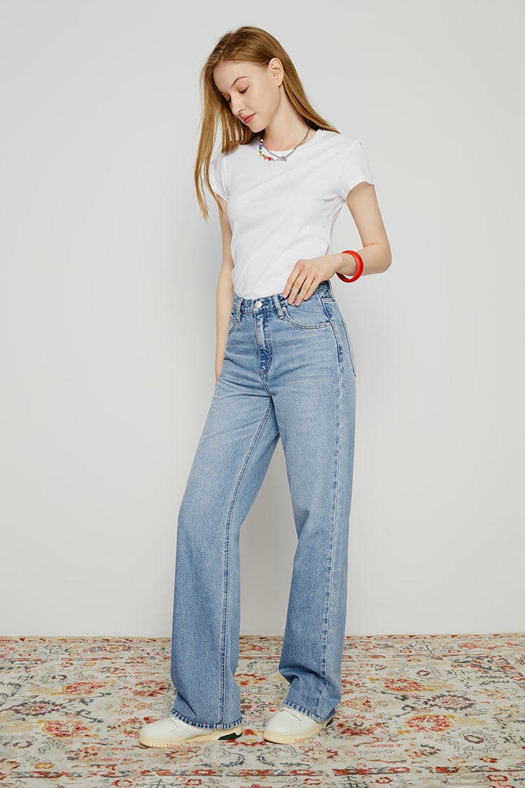 Hey Joanie Coney Island Whitefish high rise wide jeans with a relaxed fit and classic five-pocket design, shown in a full-length view.