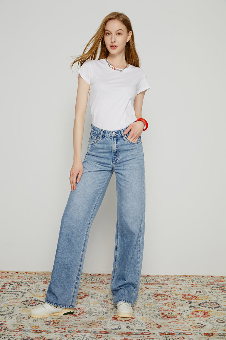 Hey Joanie Coney Island Whitefish high-rise wide-leg jeans, front view showing fit and denim texture.