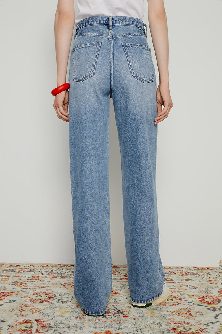 Hey Joanie Coney Island Whitefish high rise wide jeans with a relaxed fit and light wash, displayed on a mannequin.