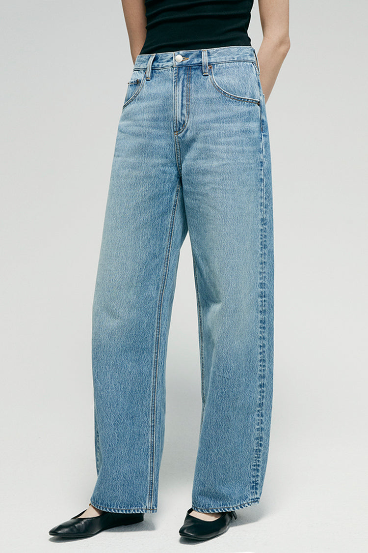 Hey Joanie Slope Curve Jeans HJ039 in dark wash denim with a high waist and slim fit, shown on a model.