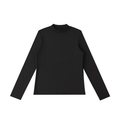ODMPOD Essential mock neck long sleeve T-shirt in neutral color, close-up showing soft fabric and fitted design.