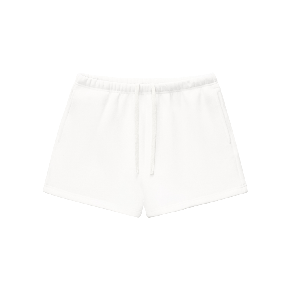 ODMPOD Essential fleece drawstring sweatshorts, beige color, relaxed fit with elastic waistband and casual style.