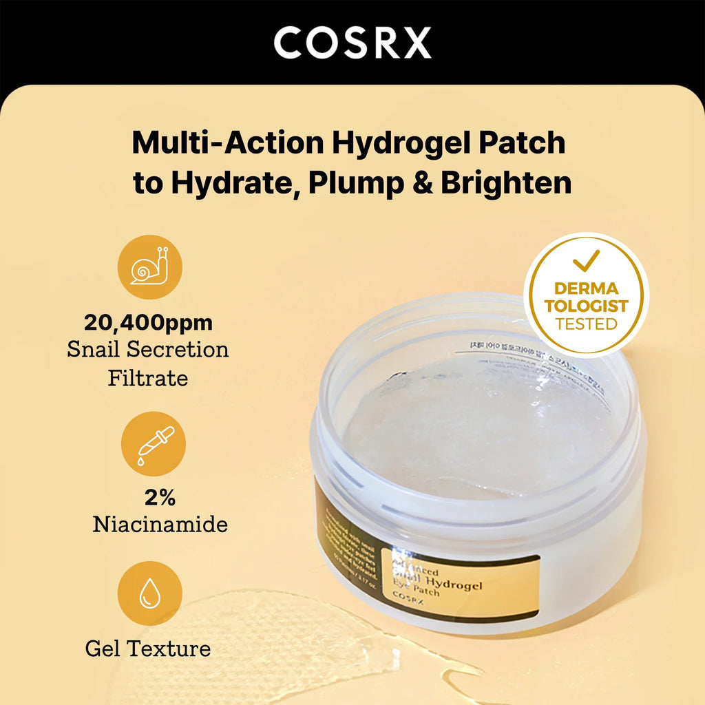 Korean Skin Care Advanced Snail Hydrogel Eye Patch with 60 patches for reducing puffiness and dark circles around eyes