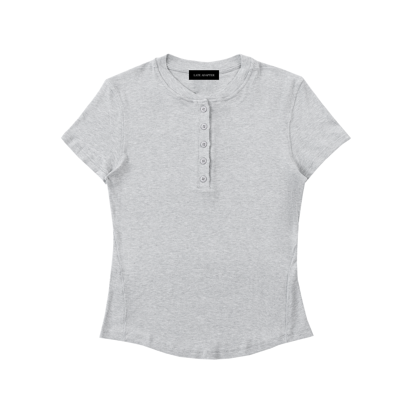 ODMPOD modal bodycon Henley T-shirt showcasing a fitted design with a buttoned neckline and short sleeves.