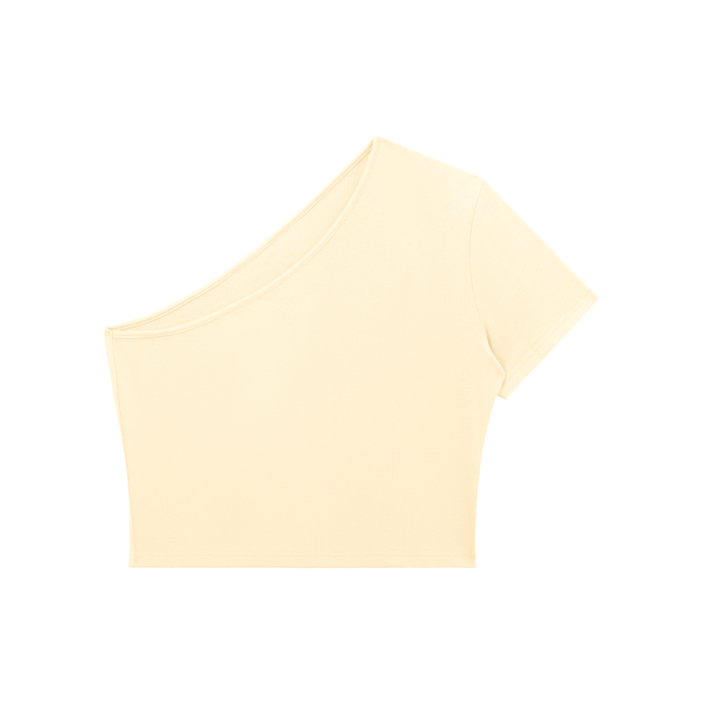 ODMPOD one-shoulder crop T-shirt displayed on a model, showcasing a stylish, casual design with a single shoulder cutout.