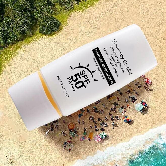 EpiLynx SPF 50 Mineral Moisturizer for hydrating, vegan, sensitive skin, showing the tube with sun protection formula.