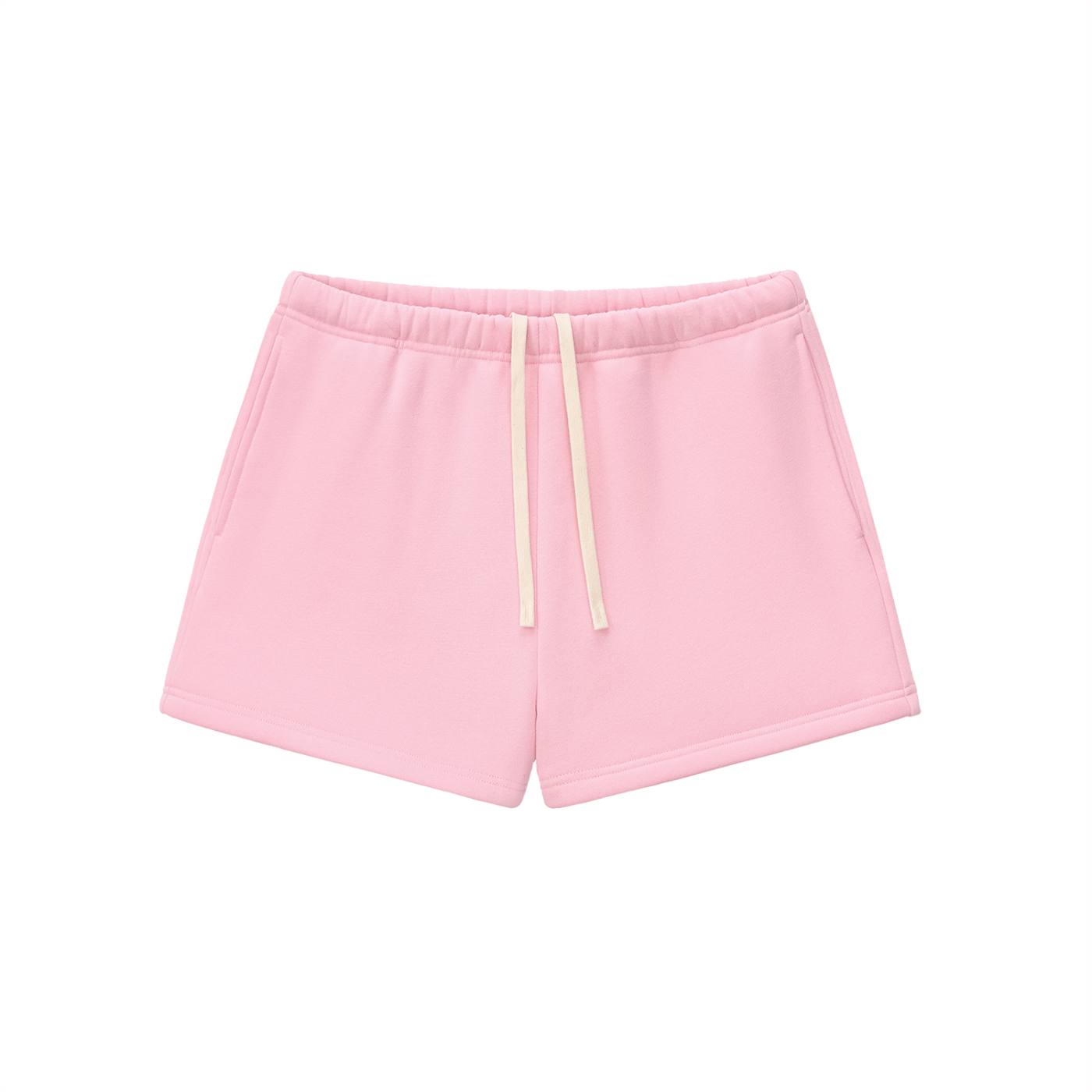 ODMPOD Essential fleece drawstring shorts with a relaxed fit and elastic waistband, shown in a cozy, soft fabric.