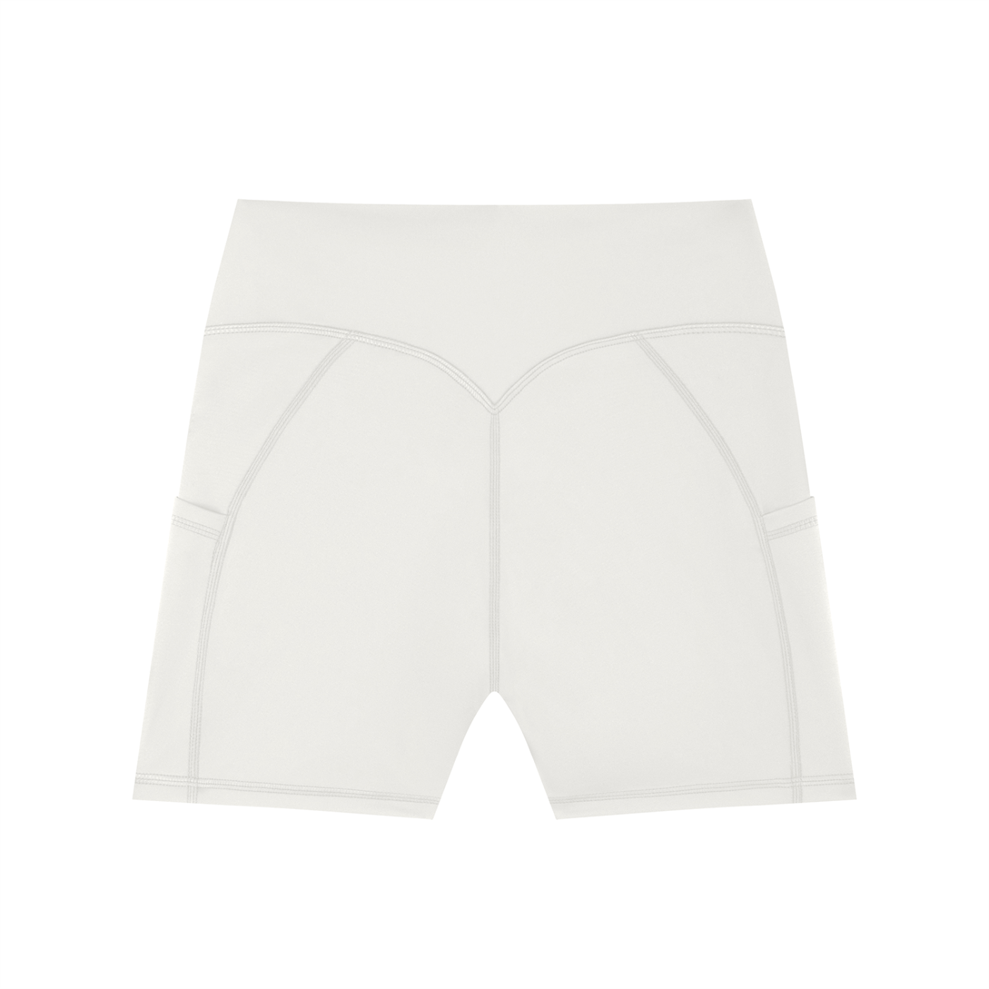 ODMPOD high-waisted pocket biker shorts laid flat, showcasing their stretchy fabric, deep pockets, and sleek black design.