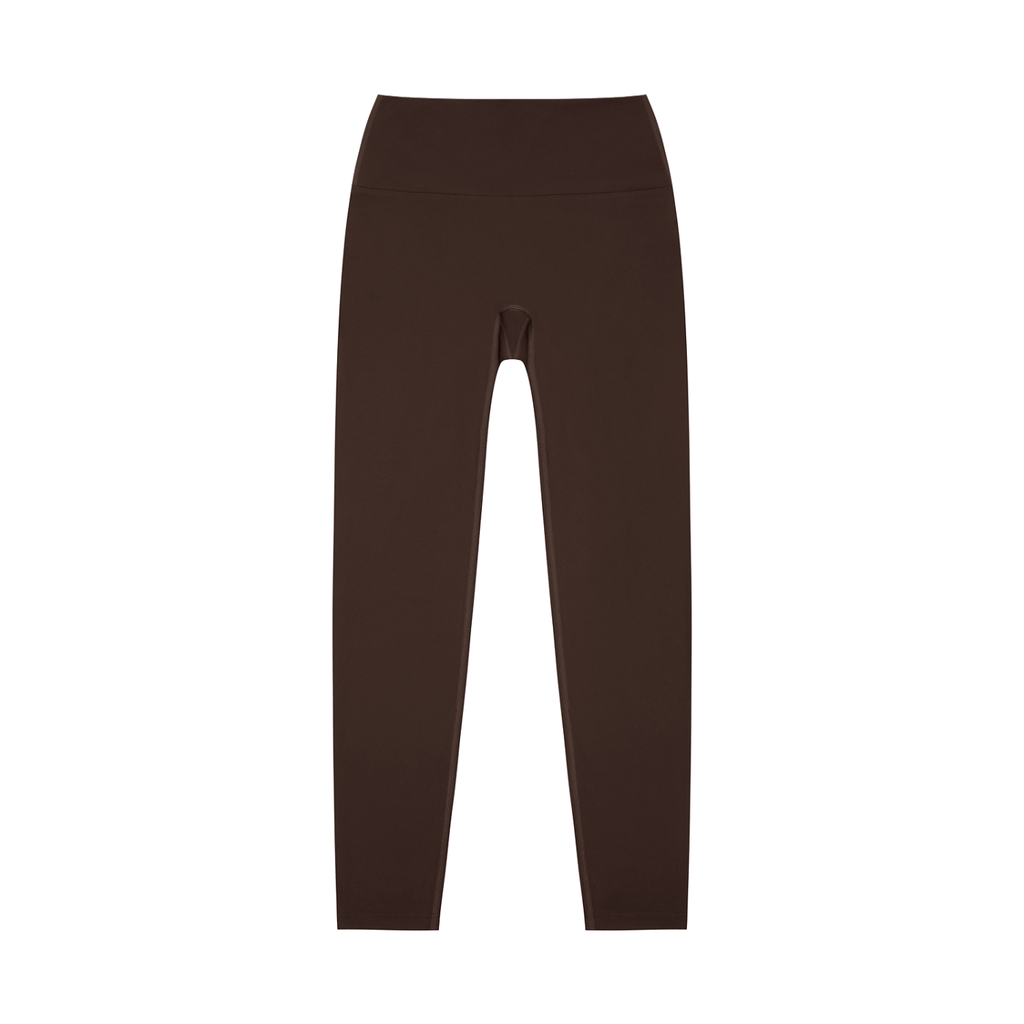 ODMPOD high-waisted yoga leggings in black, showing the fitted waistband and stretchy fabric for comfortable movement.