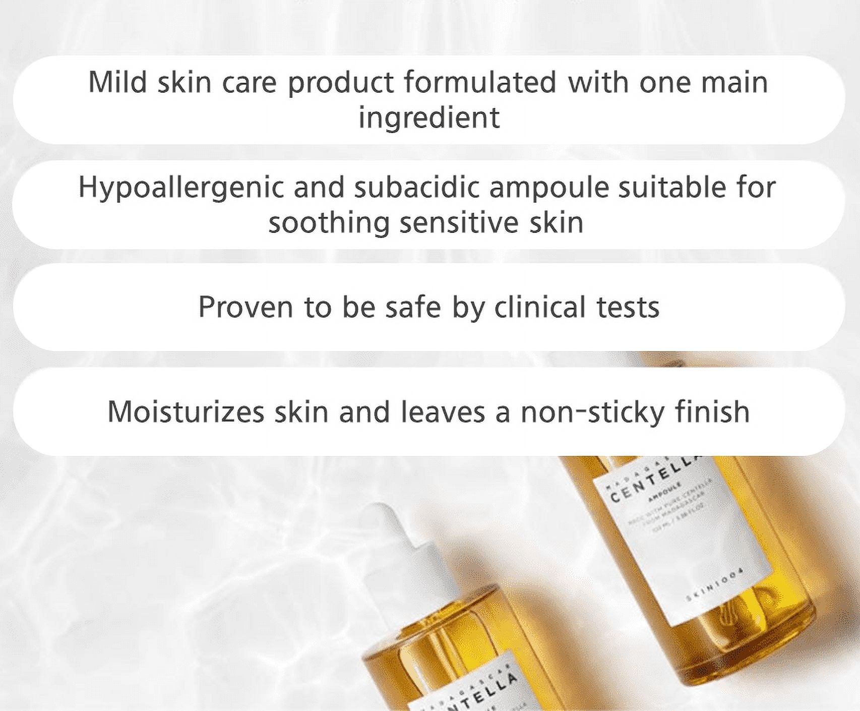 Madagascar Centella Ampoule 100ml from Korean Skin Care displayed in a clear glass bottle with a pump top, set against a neutral background.