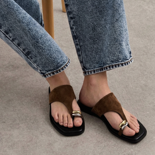 Amie Rafa Cece Thong Sandals featuring a sleek design with slender straps and a comfortable flat sole.