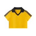 ODMPOD contrast collar striped cropped jersey featuring a fitted design with bold horizontal stripes and a stylish collar detail.