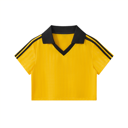 ODMPOD contrast collar striped cropped jersey featuring a fitted design with bold horizontal stripes and a stylish collar detail.