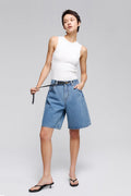 Hey Joanie Easy Rider Bermuda Shorts shown in natural denim, featuring a relaxed fit and casual style perfect for summer wear.
