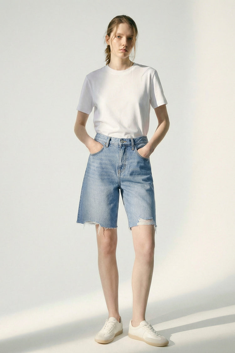 Hey Joanie Coastal Breeze 90's Bermuda Shorts in vibrant coastal print, displayed flat on a white background.