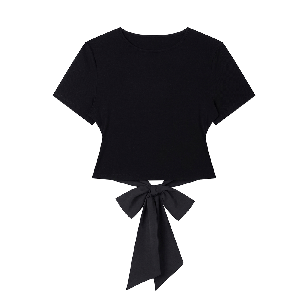 Black ODMPOD slim fit boatneck T-shirt displayed flat, highlighting its smooth fabric and sleek, modern design.