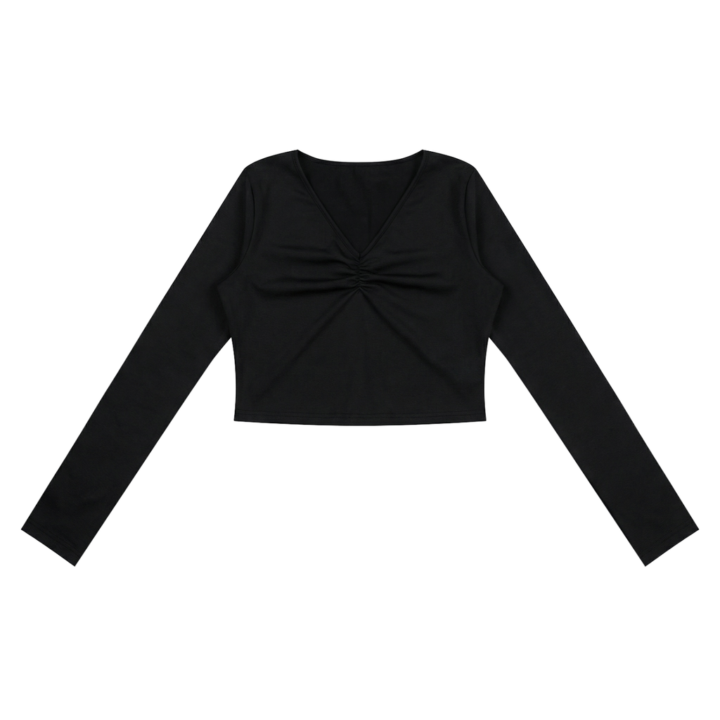 ODMPOD ruched long sleeve crop T-shirt, fitted design with ruching details, in a stylish casual look.