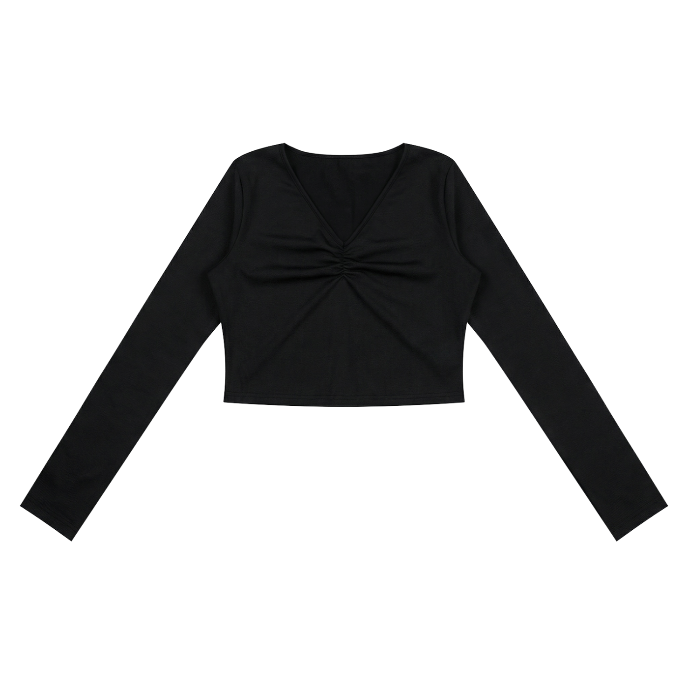 ODMPOD ruched long sleeve crop T-shirt, fitted design with ruching details, in a stylish casual look.