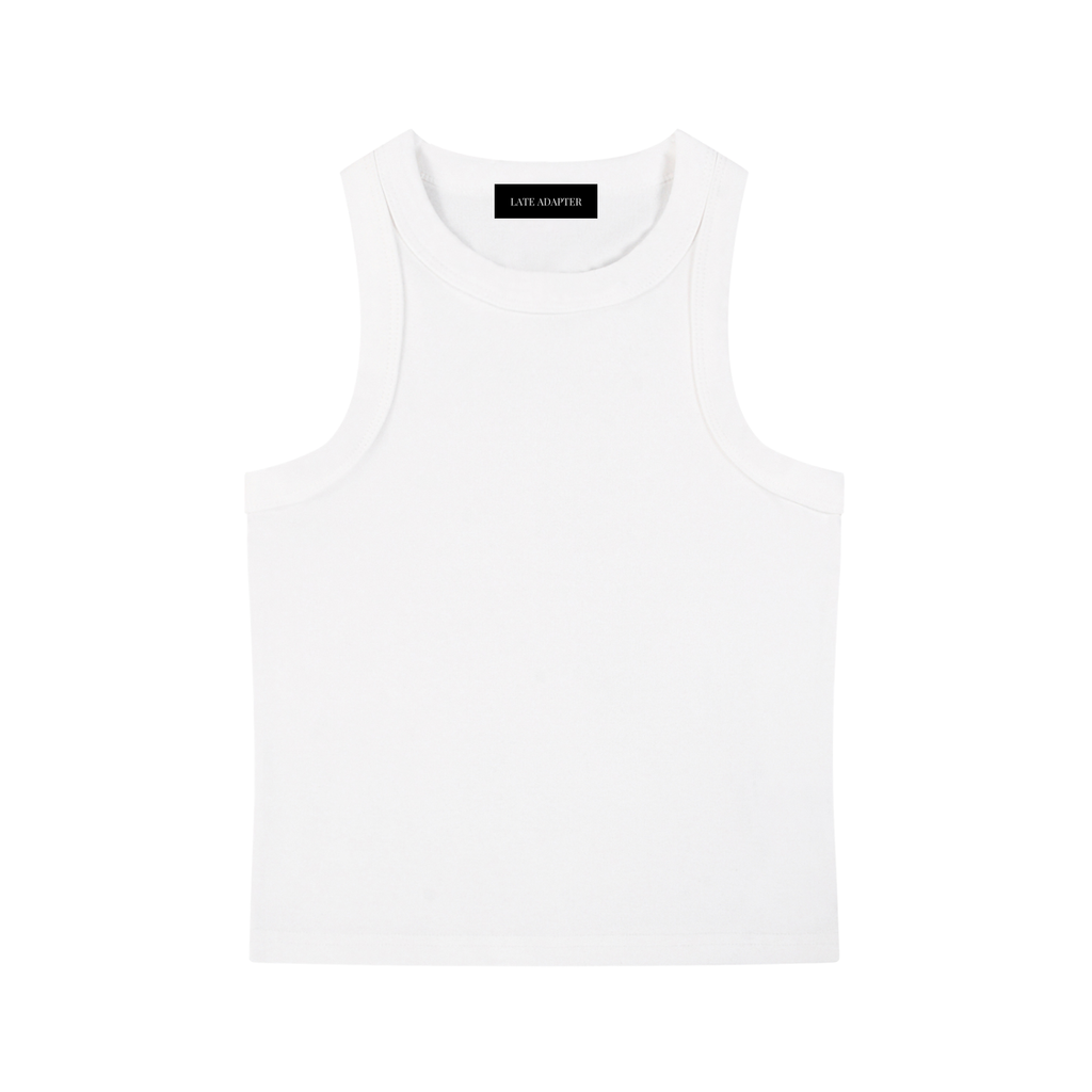 ODMPOD snow washed tank top shown on a hanger, highlighting the soft, textured fabric and casual sleeveless design.