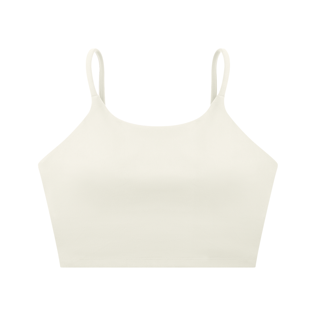ODMPOD spaghetti strap yoga sports bra in black, featuring lightweight fabric and adjustable straps for comfortable support.