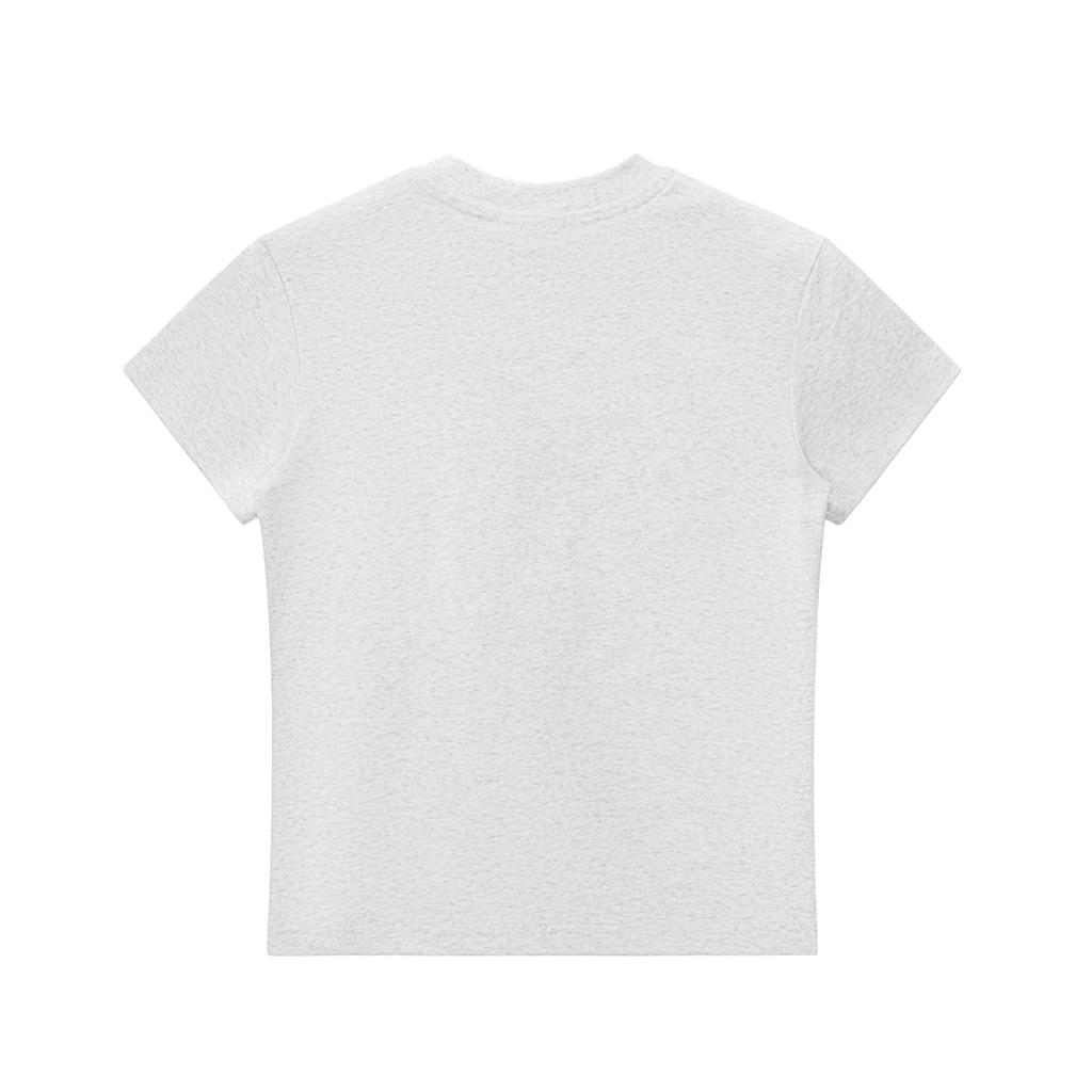 ODMPOD Essential Bodycon Crewneck T-Shirt, close-up of fitted black t-shirt with crew neckline and smooth fabric texture.