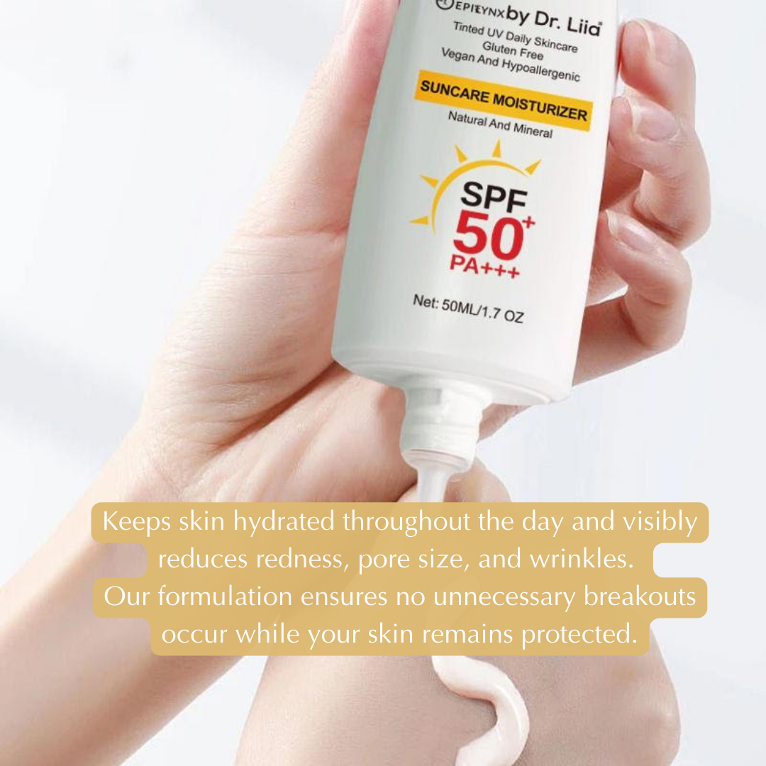 EpiLynx SPF 50 Mineral Moisturizer bottle, hydrating vegan suncare product for sensitive skin with broad-spectrum sun protection
