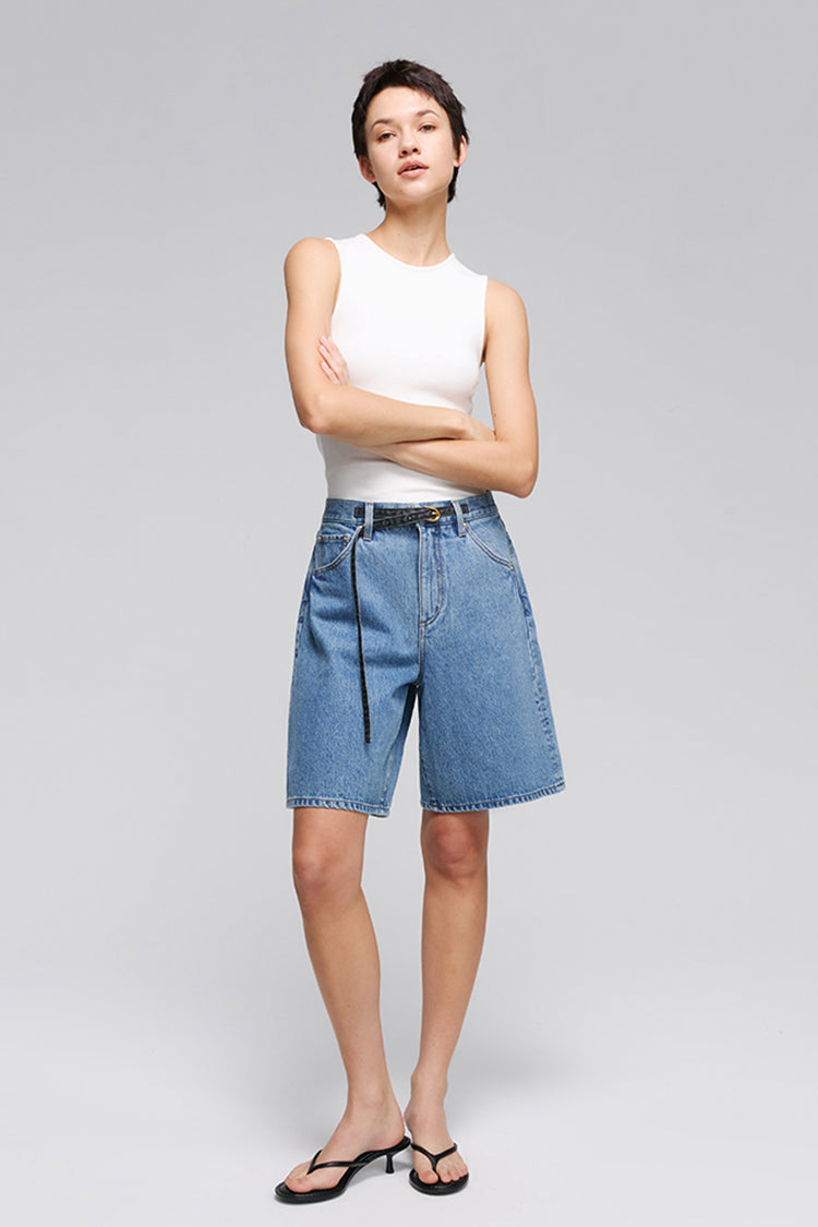 Hey Joanie Easy Rider Bermuda Shorts in vibrant patterned fabric, shown folded on a white background.