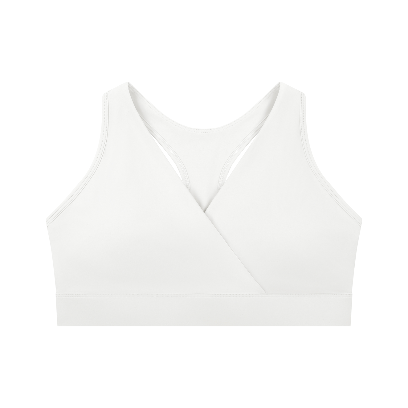 ODMPOD crossover V-neck sports bra with supportive design, featuring a sleek black fabric and sporty V-neck style.