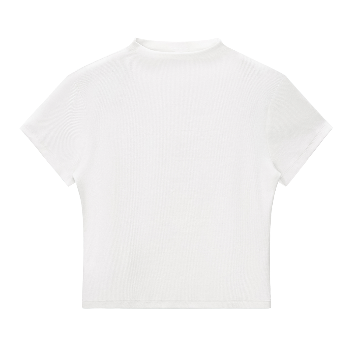 ODMPOD Essential Slim Fit Mock Neck T-Shirt in black, showcasing a close-up of the fitted mock neck and smooth fabric.