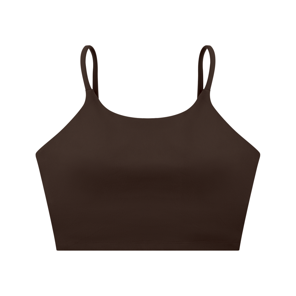 ODMPOD spaghetti strap yoga sports bra with thin straps and supportive fit, ideal for active fitness and yoga workouts.