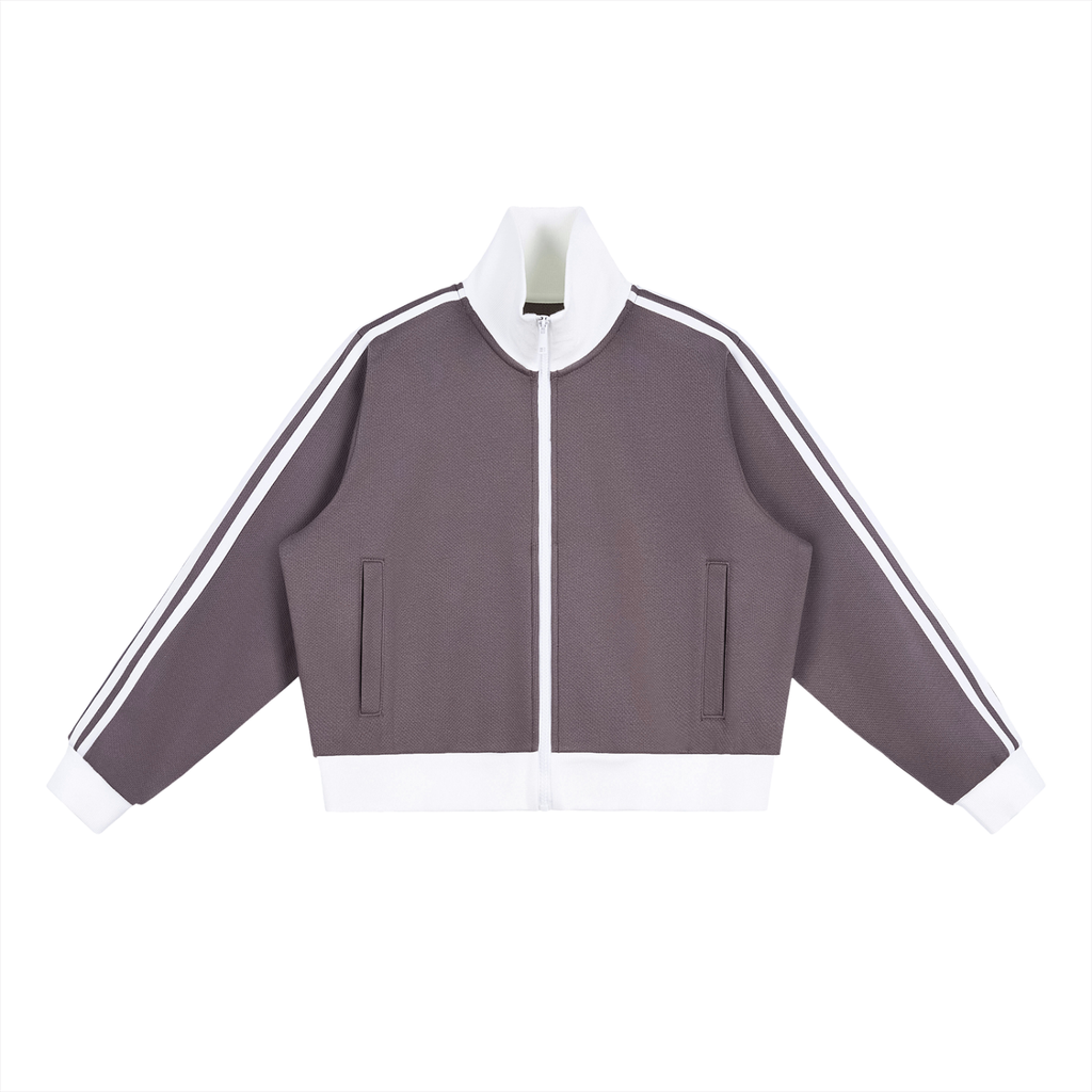 ODMPOD side stripe fleece cropped track jacket with bold side stripe design and cozy fleece fabric.