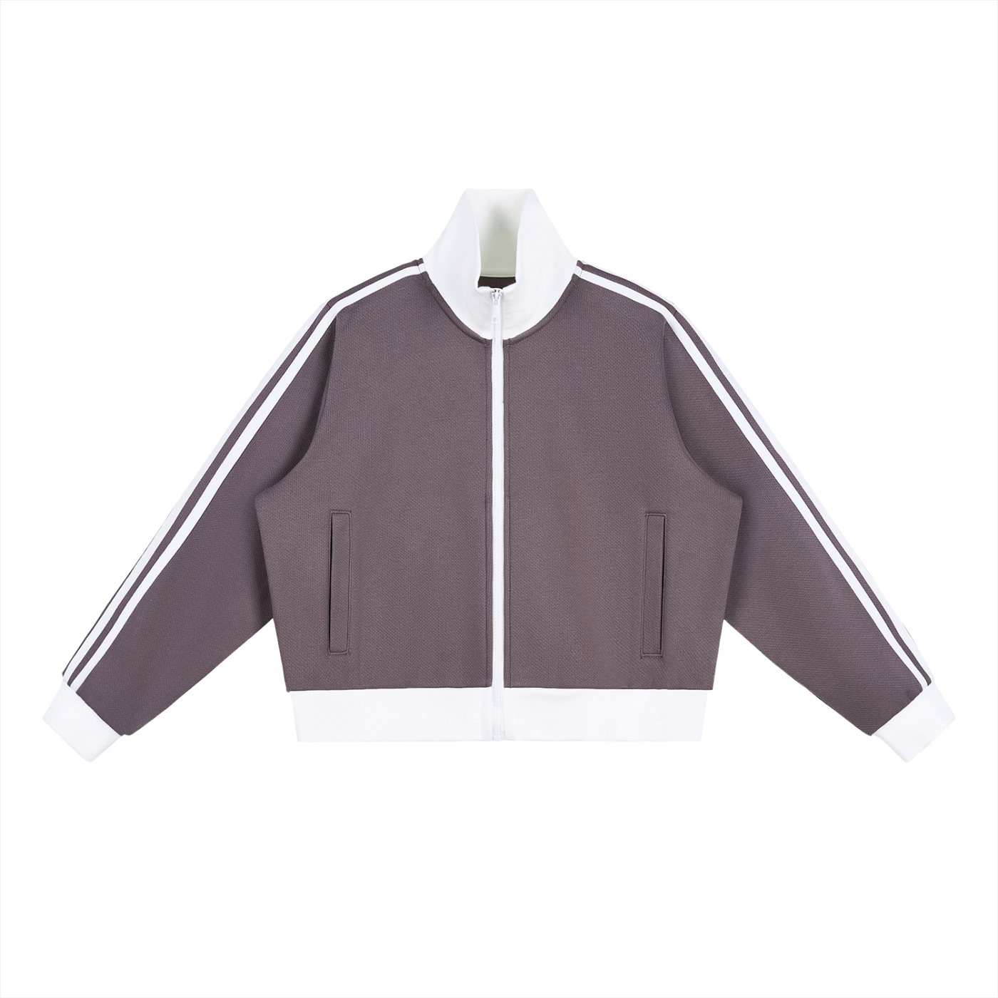 ODMPOD side stripe fleece cropped track jacket with bold side stripe design and cozy fleece fabric.