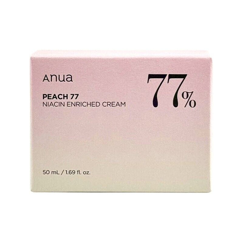 Anua Peach 77 Niacin Enriched Cream in 50ml jar, Korean skincare product with peach extract for brightening and hydration.