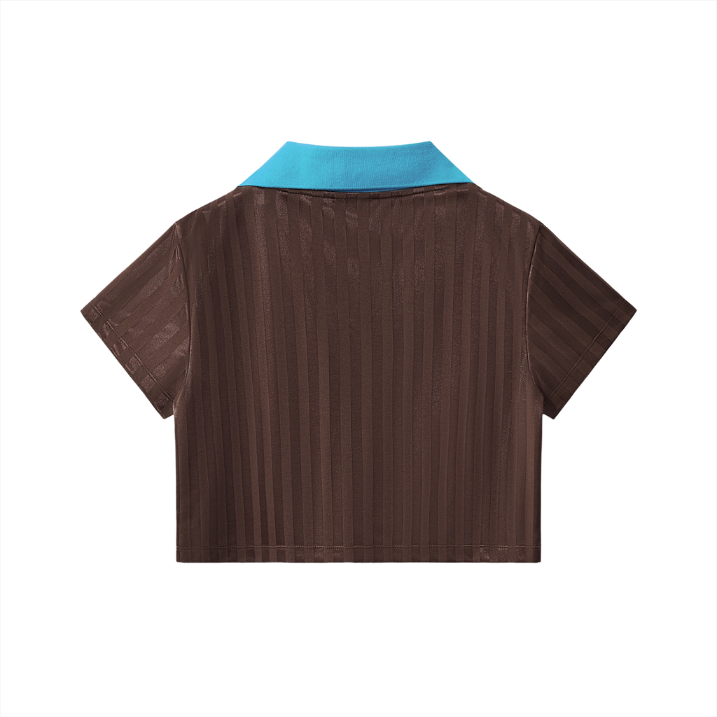 ODMPOD contrast collar striped cropped jersey, featuring bold horizontal stripes and a stylish cropped fit.