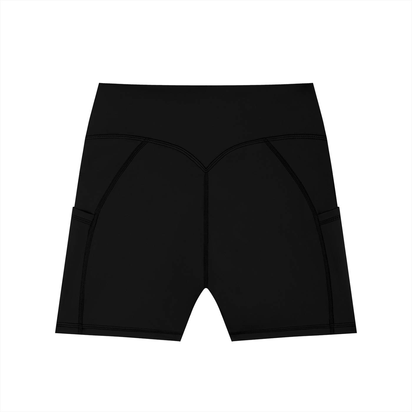 ODMPOD high-waisted pocket biker shorts in black, featuring a snug fit and functional front pockets for activewear and casual wear.