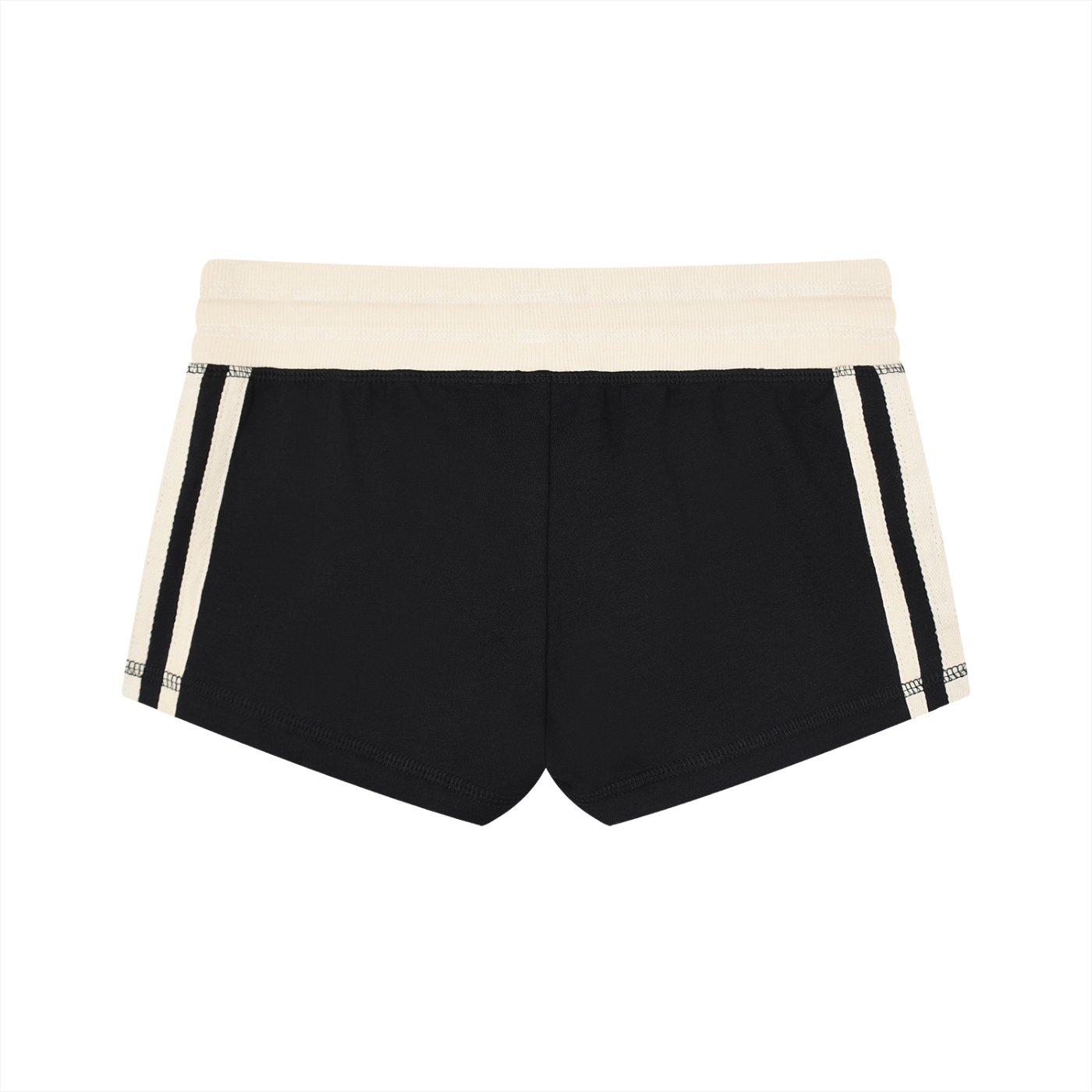 ODMPOD contrast stripe track shorts with black and white design, lightweight athletic shorts for casual or workout wear.