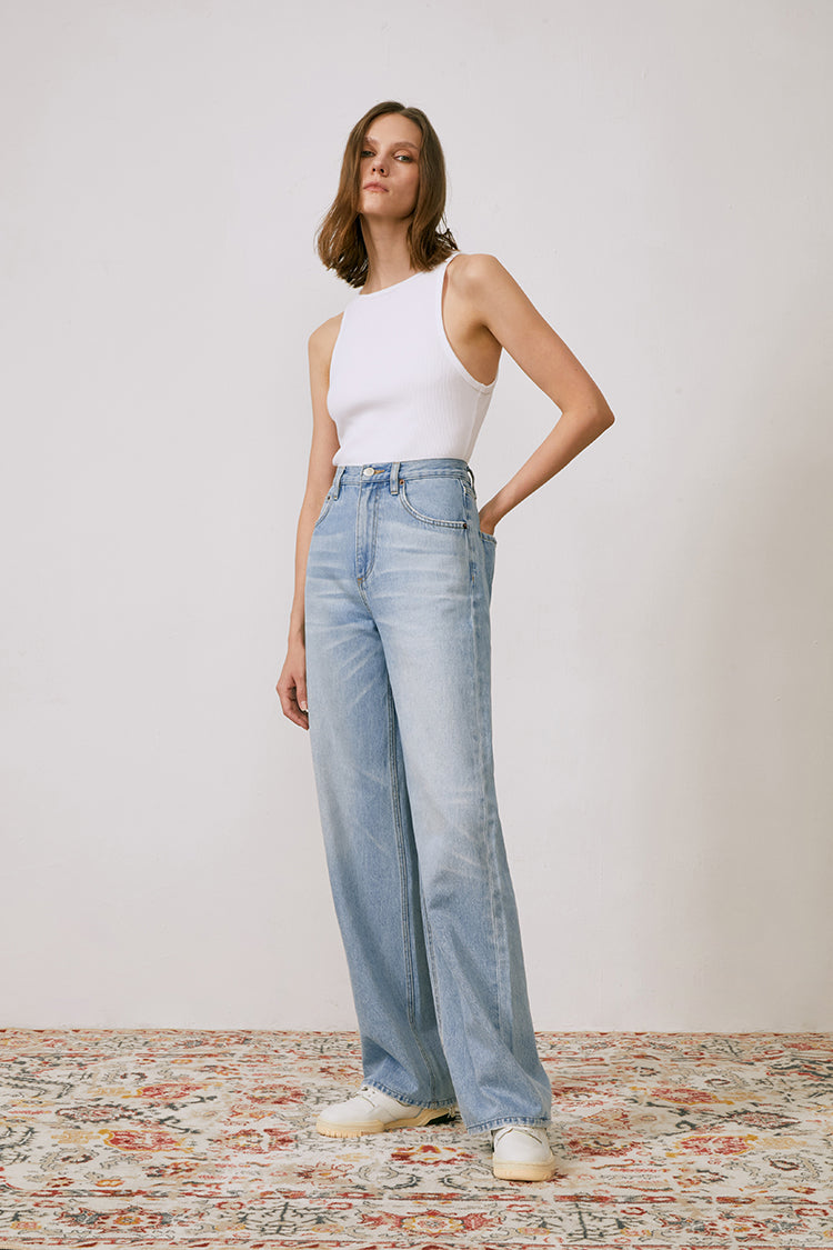 Hey Joanie Coney Island Whitefish High Rise Wide Jeans, front view showing classic denim with wide leg fit