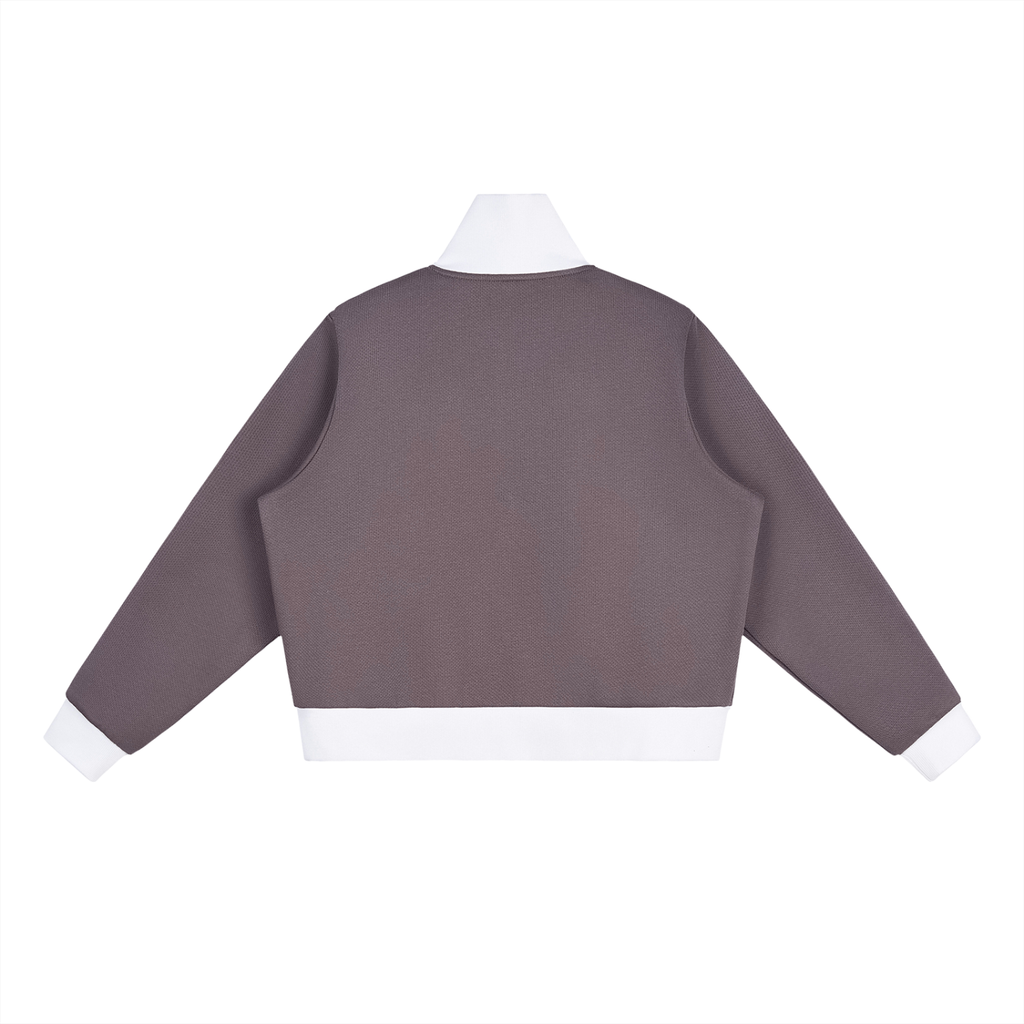 ODMPOD Side Stripe Fleece Cropped Track Jacket with front zipper, ribbed cuffs, and side stripe detailing for a sporty look.