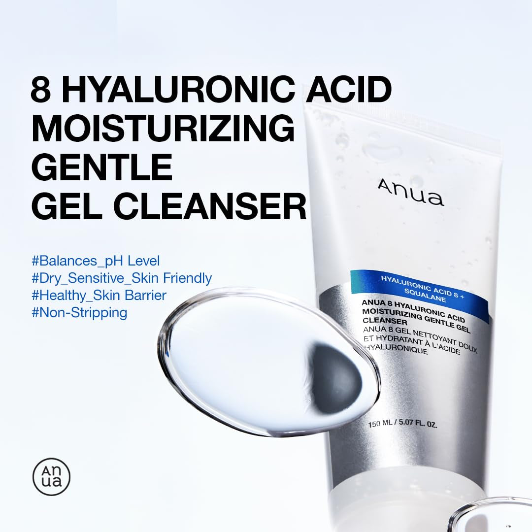 Korean Skin Care moisturizing gel cleanser with hyaluronic acid, squalane, ceramide, foaming facial cleanser for daily hydration.