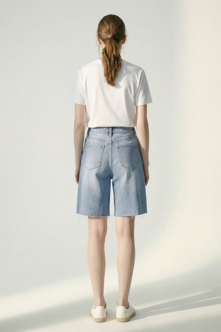 Hey Joanie Coastal Breeze 90's Bermuda Shorts in lightweight fabric with vibrant coastal print, displayed flat on a white background.