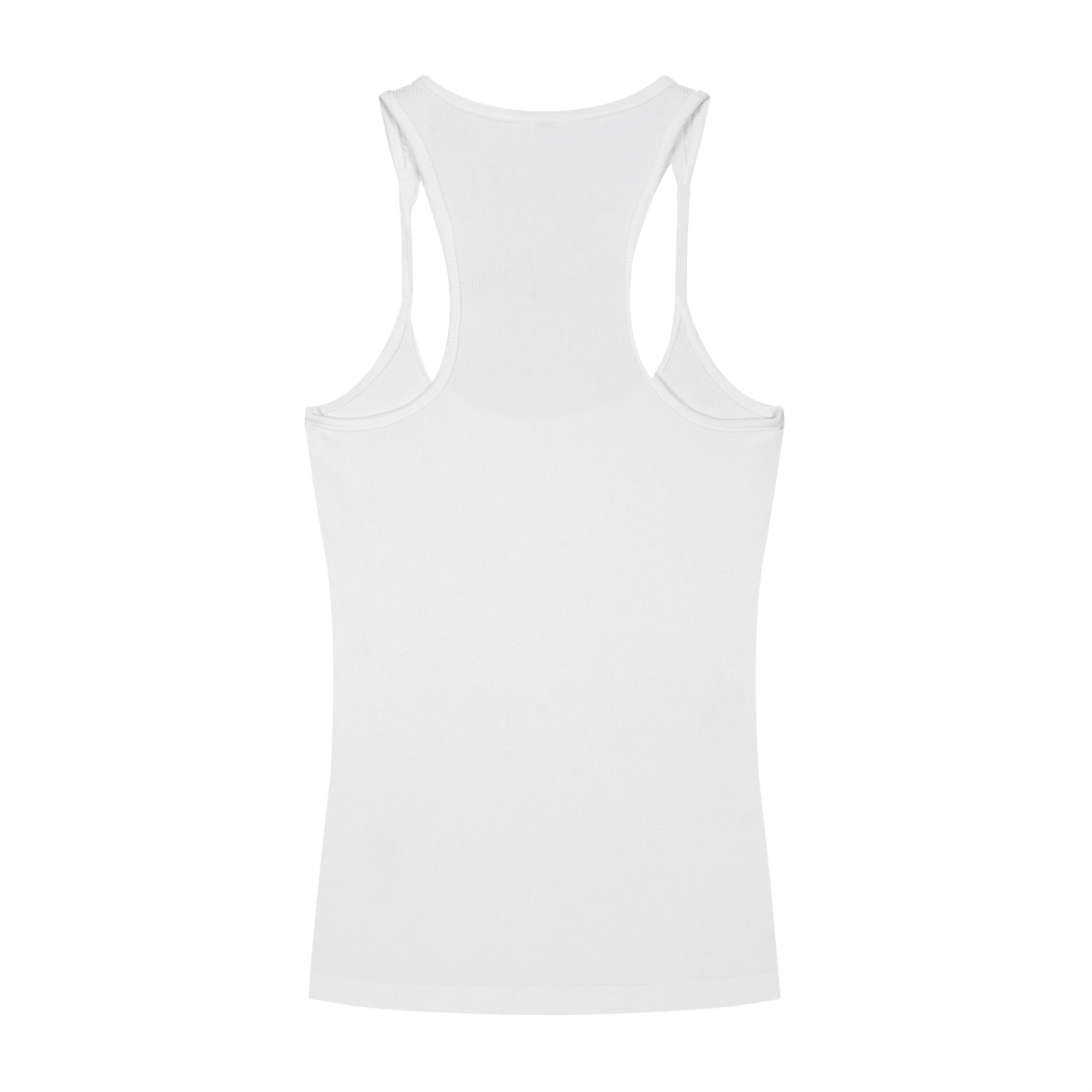 ODMPOD slim fit ribbed racerback tank top in black, close-up showing fitted style and textured ribbed fabric.