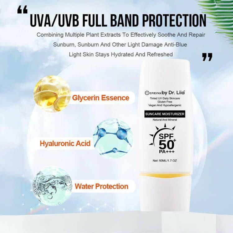 EpiLynx SPF 50 mineral moisturizer for sensitive skin, hydrating vegan suncare with broad-spectrum sun protection