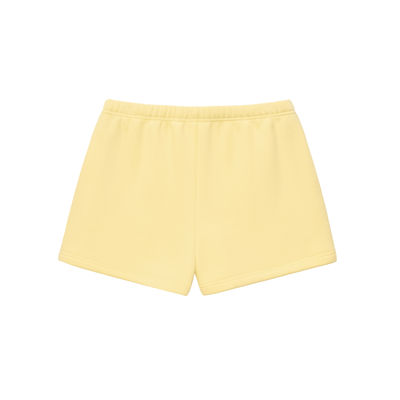ODMPOD Essential fleece drawstring sweatshorts laid flat, showing soft fleece material, adjustable waistband, and casual fit.