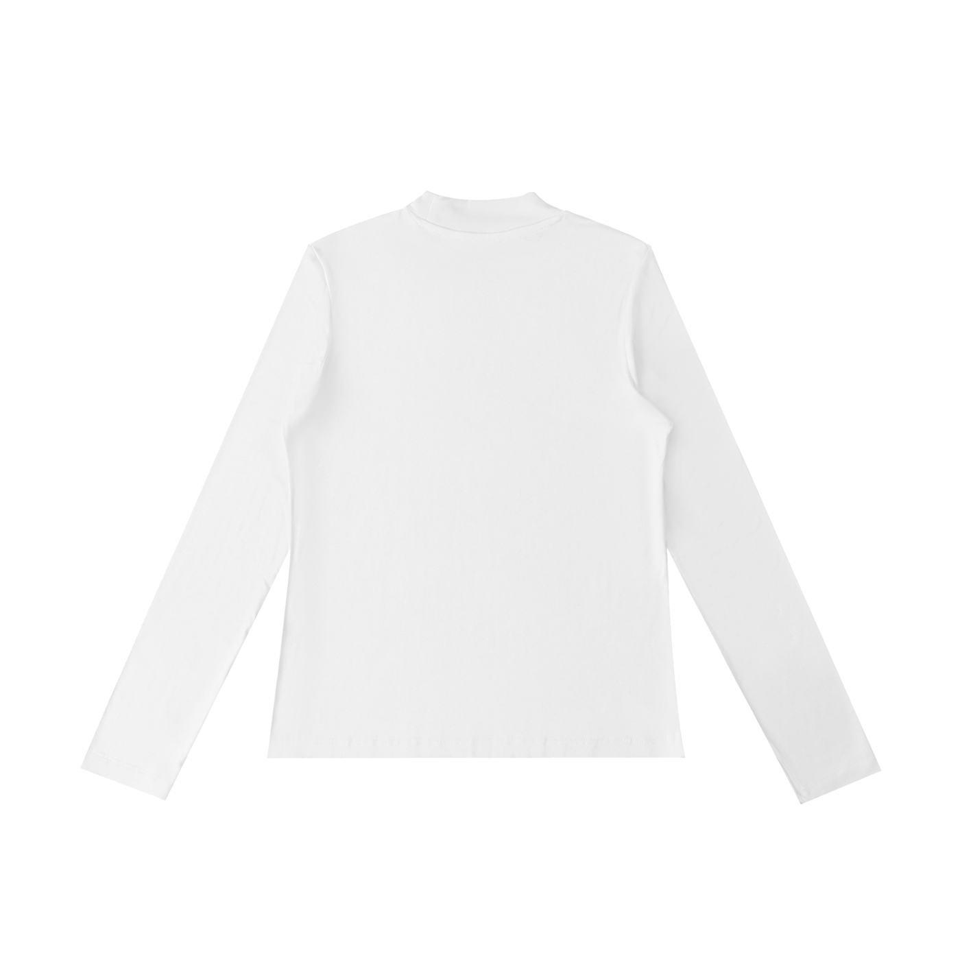 ODMPOD essential mock neck long sleeve T-shirt, close-up of soft fabric and fitted design on a plain background