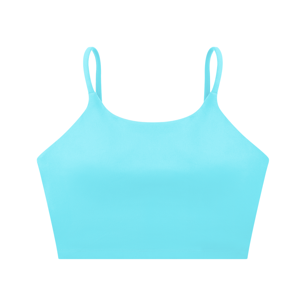 ODMPOD spaghetti strap yoga sports bra in black, featuring a sleek design with thin straps and supportive fit for active wear