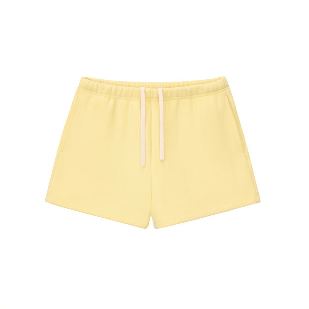 ODMPOD Essential fleece drawstring sweatshorts, navy blue, featuring elastic waistband and casual fit, perfect for relaxed wear.