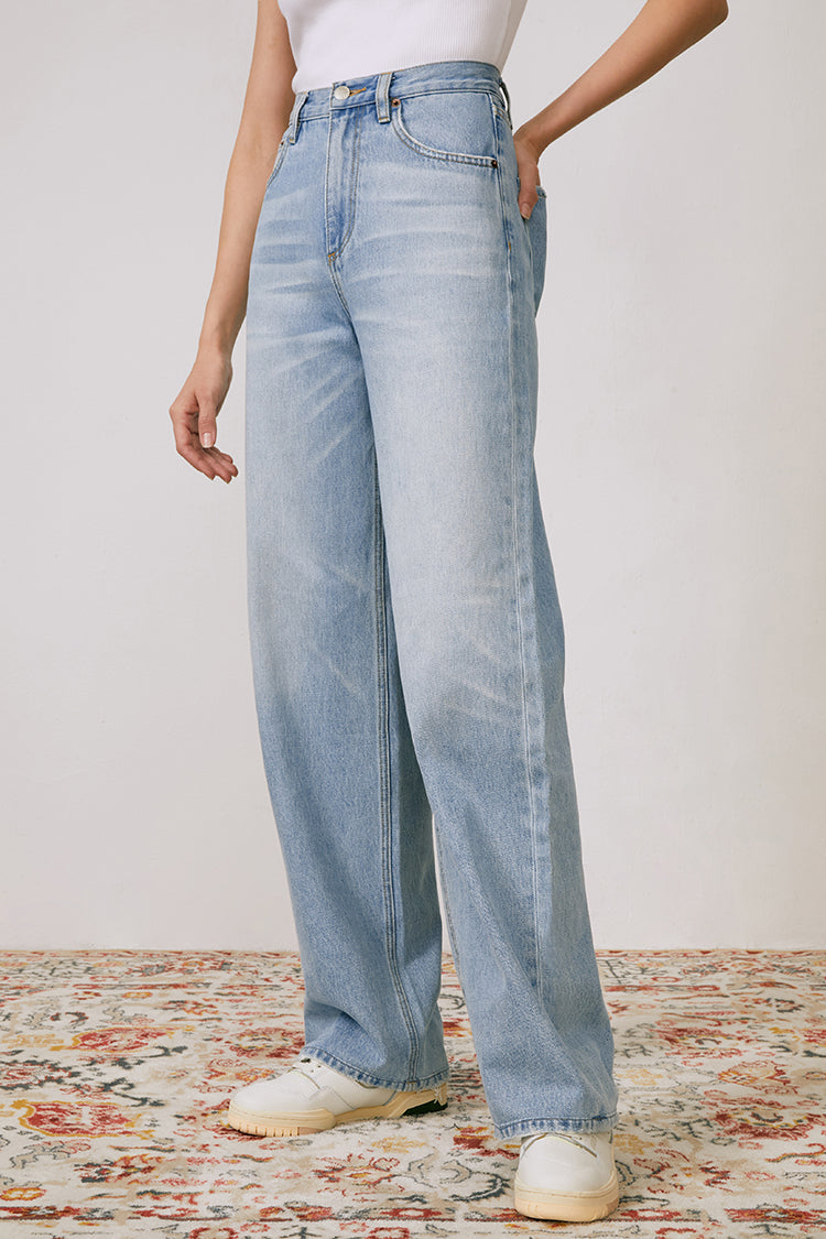 Hey Joanie Coney Island Whitefish high-rise wide-leg jeans, front view showcasing the relaxed fit and classic denim style.