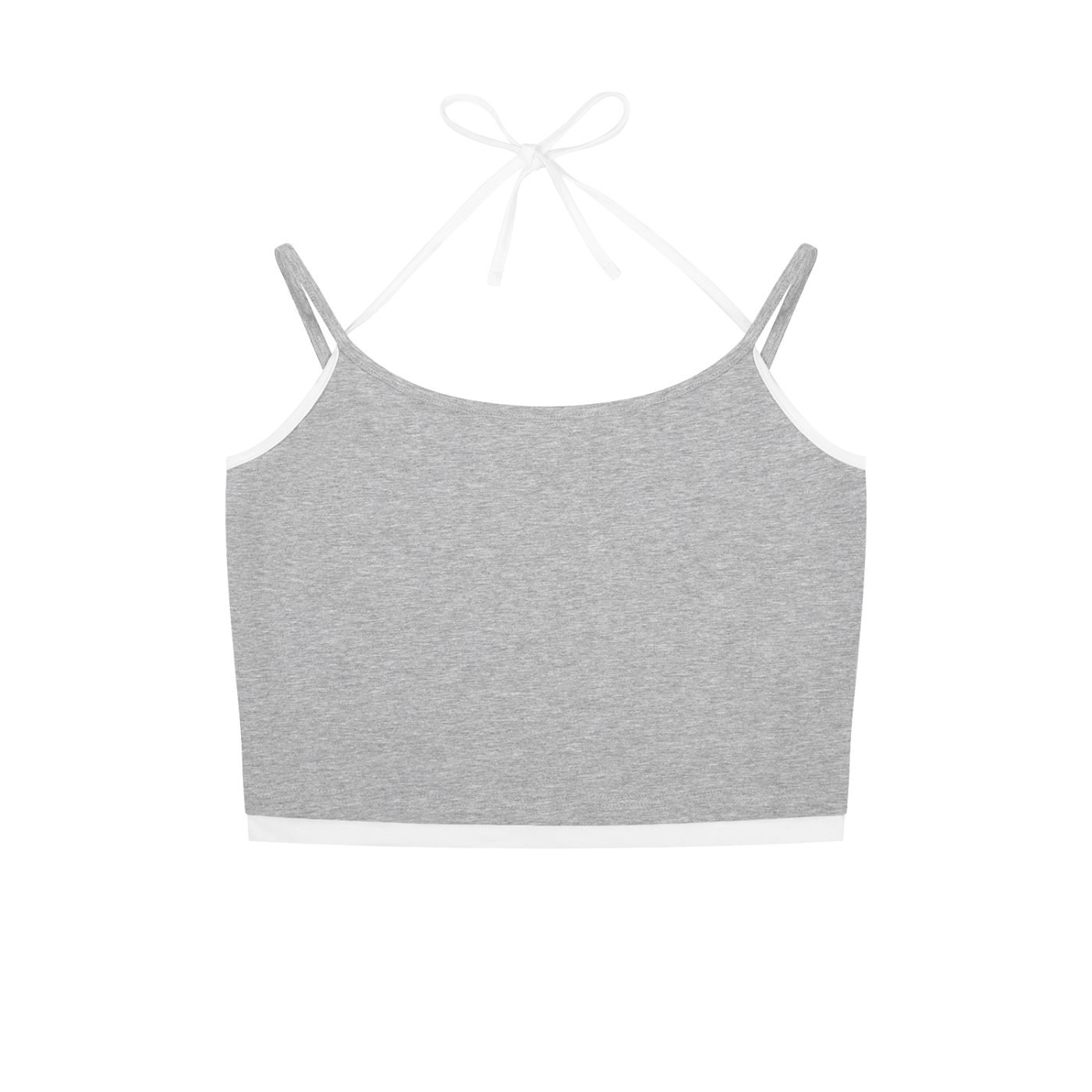 ODMPOD contrast binding halter tank top featuring a fitted design and stylish neckline, shown on a plain background.