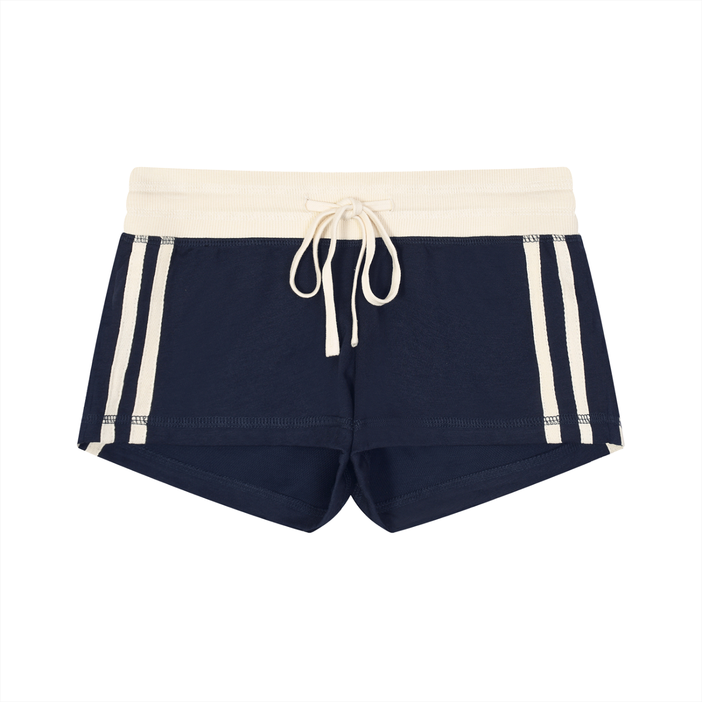 ODMPOD contrast stripe track shorts with sporty design, featuring bold stripe details and comfortable fabric for athletic wear.
