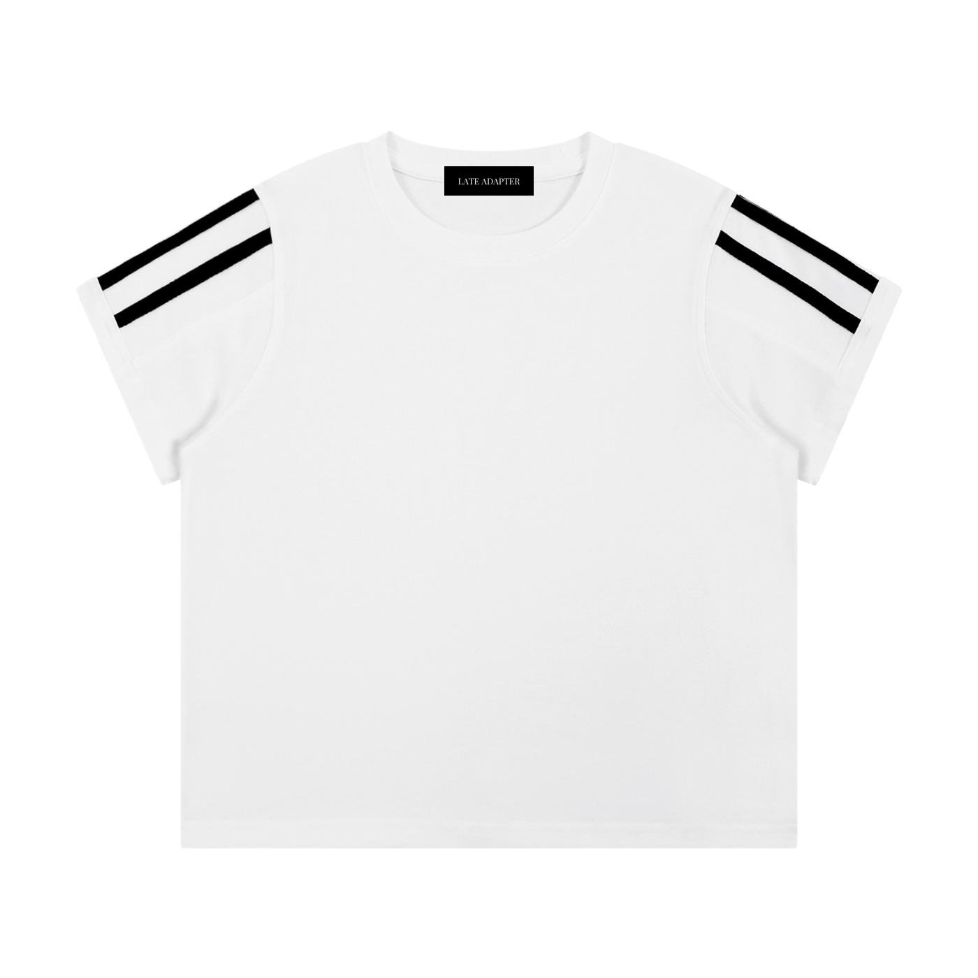 ODMPOD varsity stripe T-shirt featuring bold color-blocked stripes and a classic fit, perfect for casual wear.